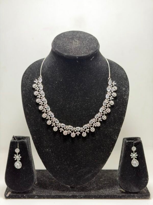 Elegant White American Diamond Necklace Set with Floral Design & Matching Earrings | Bridal Jewellery