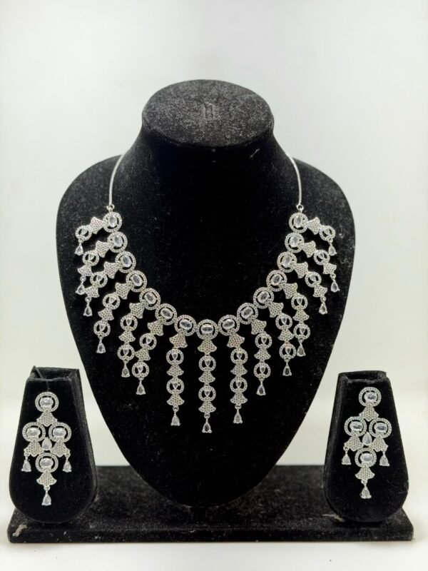 Elegant White American Diamond Necklace Set with Matching Earrings | Bridal & Party Wear Jewellery