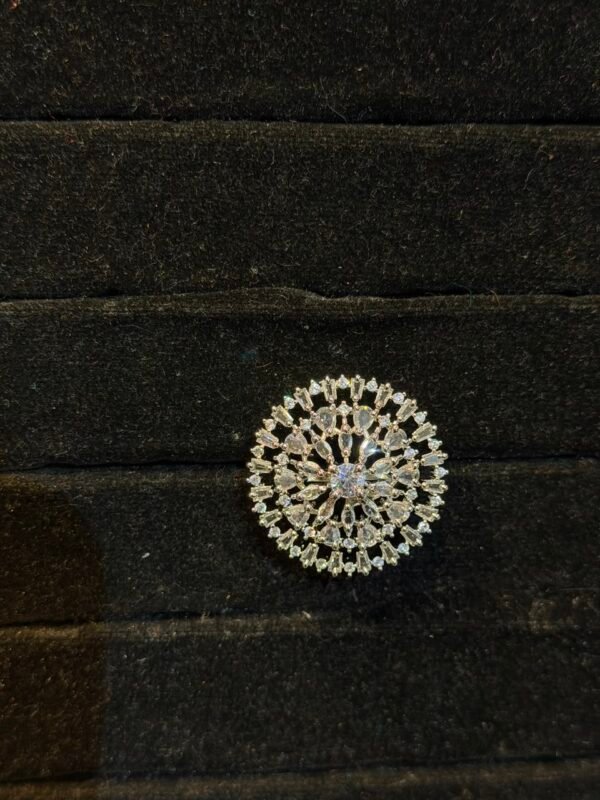 Radiant Cubic Zirconia Sunburst Ring | Silver Crystal Cocktail Ring | Geometric Statement Ring | Ornate Cluster Band Jewelry for Women