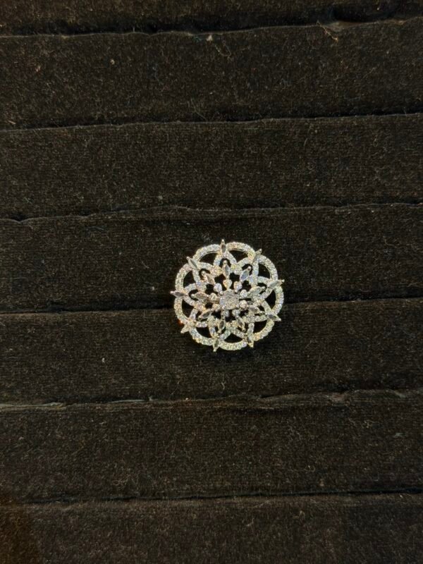 Silver-Plated Openwork Crystal Cocktail Ring – Sparkling Geometric Mandala Cubic Zirconia Statement Ring for Women