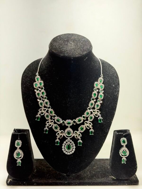 Traditional Silver Plated Choker Necklace Set with Polished Stones and Earing Set for Women & Girl | Party Occasion | Birthday & Wedding Gift