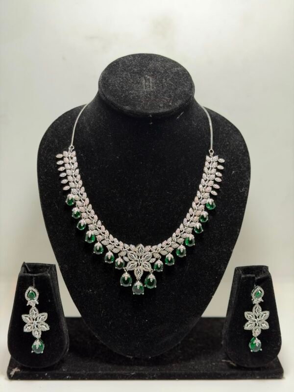 Emerald Dazzling Stone Statement Necklace Set with Matching Earrings for Women | Bridal Wedding Jewelry | Party Wear Indian Ethnic Necklace Set