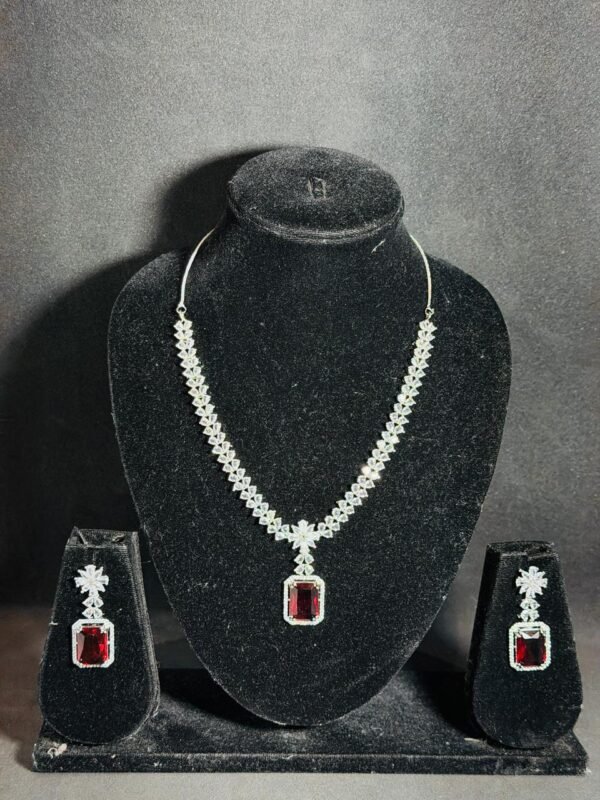 Luxury Ruby & Diamond Necklace and Earring Set | Elegant Crystal Jewellery