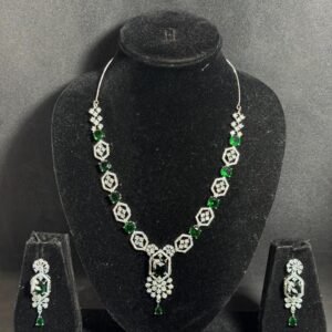 Dazzling Stone Necklace Set for Women | American Diamond CZ Bridal Jewelry Set | Elegant Gold Plated Necklace & Earrings | Party Wear, Wedding & Festive Jewellery Set