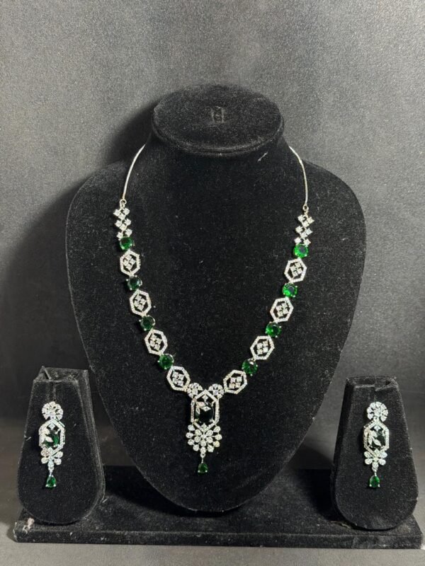 Dazzling Stone Necklace Set for Women | American Diamond CZ Bridal Jewelry Set | Elegant Gold Plated Necklace & Earrings | Party Wear, Wedding & Festive Jewellery Set